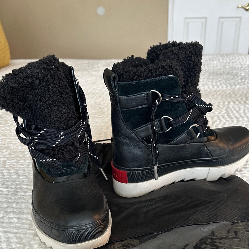 Sorel Black and White Lace-Up Winter Boots